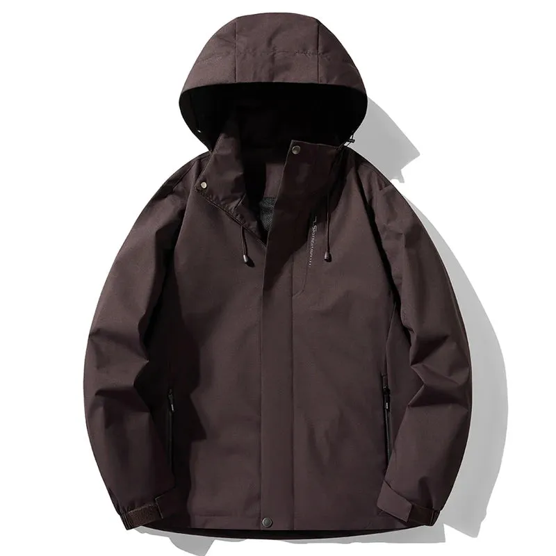 Unisex Waterproof Windbreaker Jacket with Removable Hood - Breathable, Anti-Sweat, and Durable for Hiking, Camping, and Outdoor Adventures