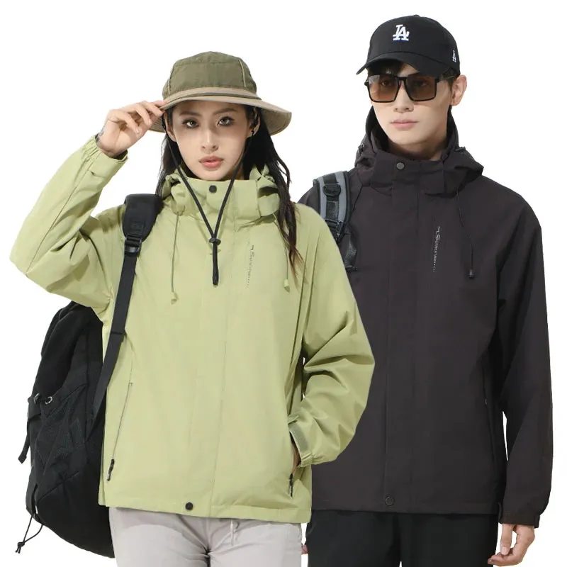 Unisex Waterproof Windbreaker Jacket with Removable Hood - Breathable, Anti-Sweat, and Durable for Hiking, Camping, and Outdoor Adventures