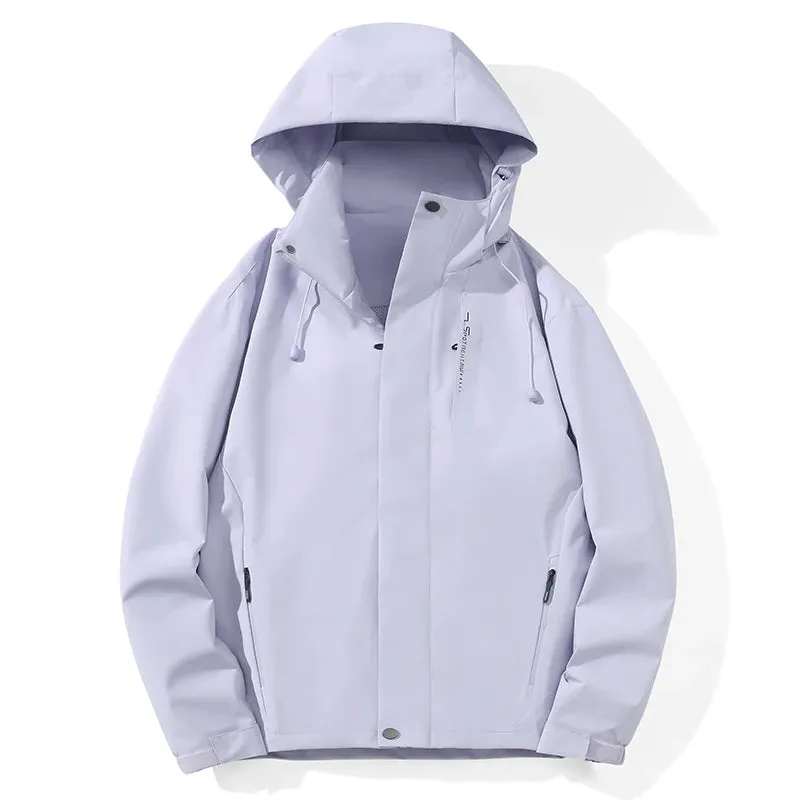 Unisex Waterproof Windbreaker Jacket with Removable Hood - Breathable, Anti-Sweat, and Durable for Hiking, Camping, and Outdoor Adventures