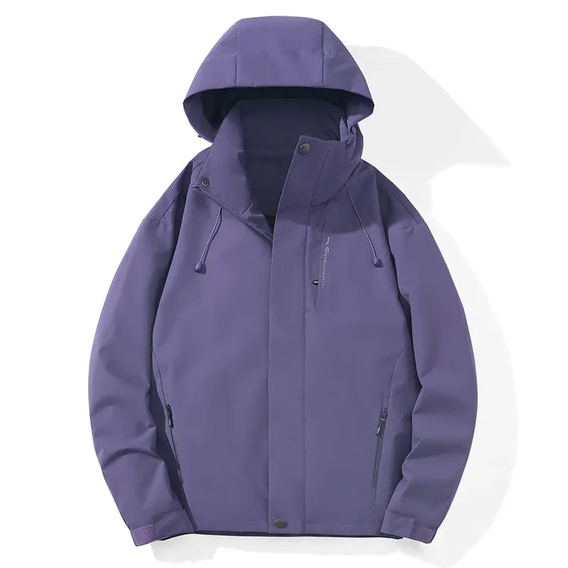 Unisex Waterproof Windbreaker Jacket with Removable Hood - Breathable, Anti-Sweat, and Durable for Hiking, Camping, and Outdoor Adventures
