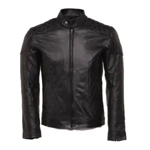 Welsh's moto style leather jacket with diamond stitching details