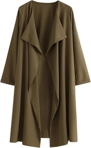 ZWRXW Women's Long Trench Coat Lightweight Open Front Cardigan Jackets Oversized Solid Fall Dressy Casual Winter Coats