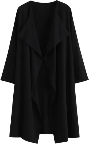 ZWRXW Women's Long Trench Coat Lightweight Open Front Cardigan Jackets Oversized Solid Fall Dressy Casual Winter Coats